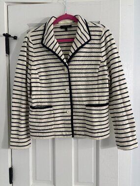 Talbots Striped Knit Blazer - Navy/Cream - Medium